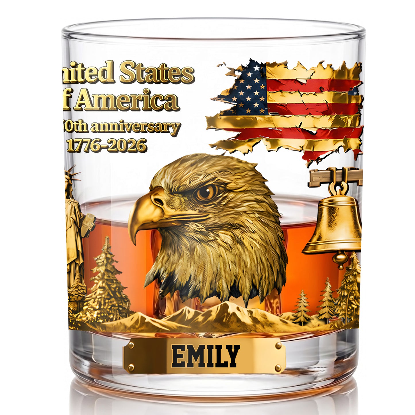 Personalized USA 250th Anniversary Whiskey Glass - Custom Patriotic Gift