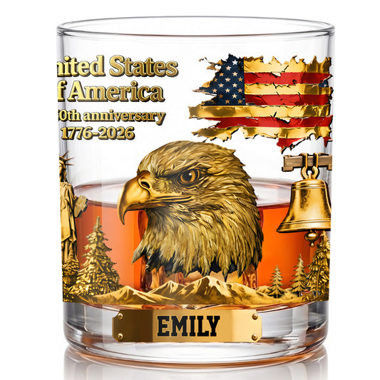Personalized USA 250th Anniversary Whiskey Glass - Custom Patriotic Gift