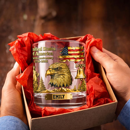 Personalized USA 250th Anniversary Whiskey Glass - Custom Patriotic Gift