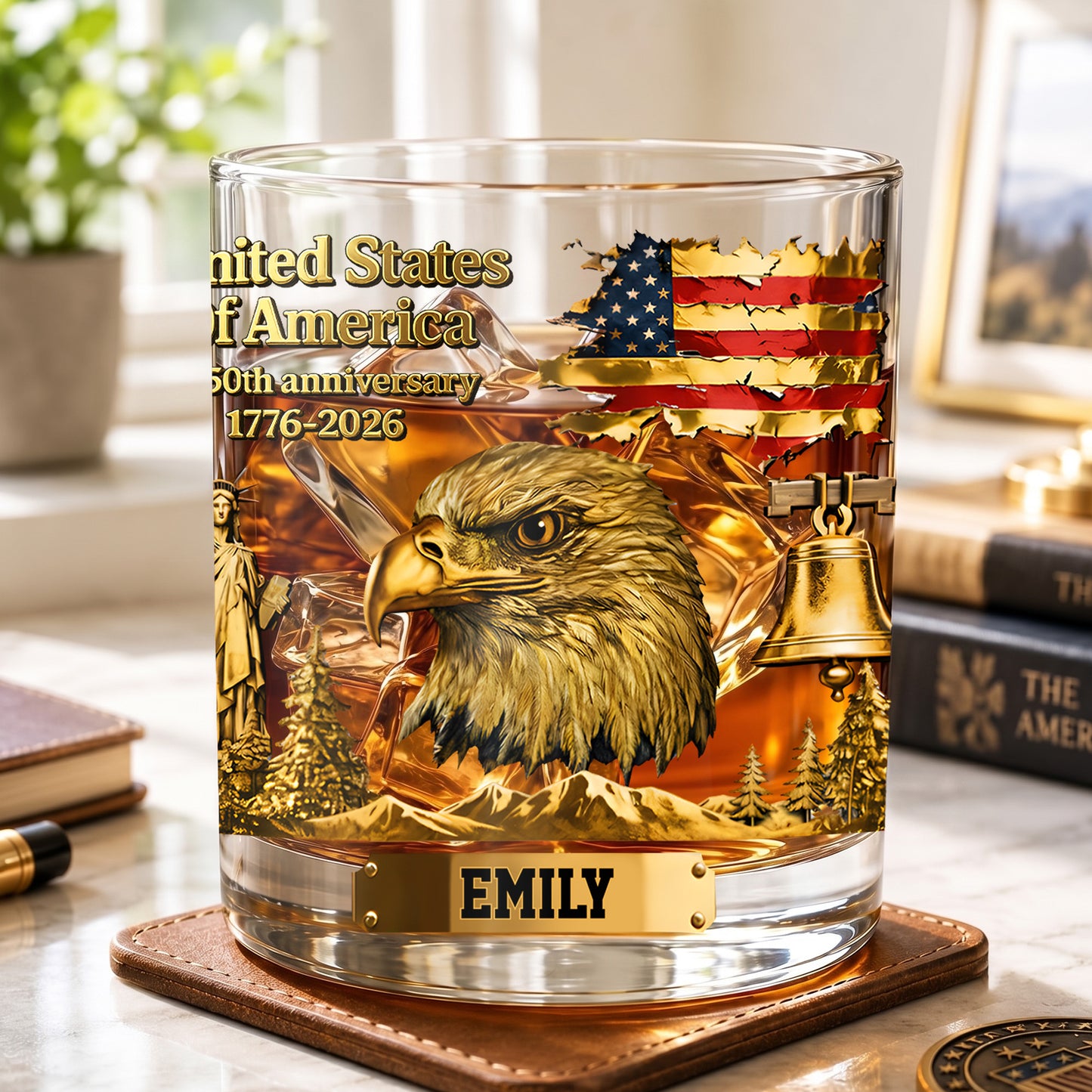Personalized USA 250th Anniversary Whiskey Glass - Custom Patriotic Gift