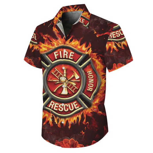 Firefighter Fire Rescue Hawaiian Shirt for Men & Women Flame Aloha