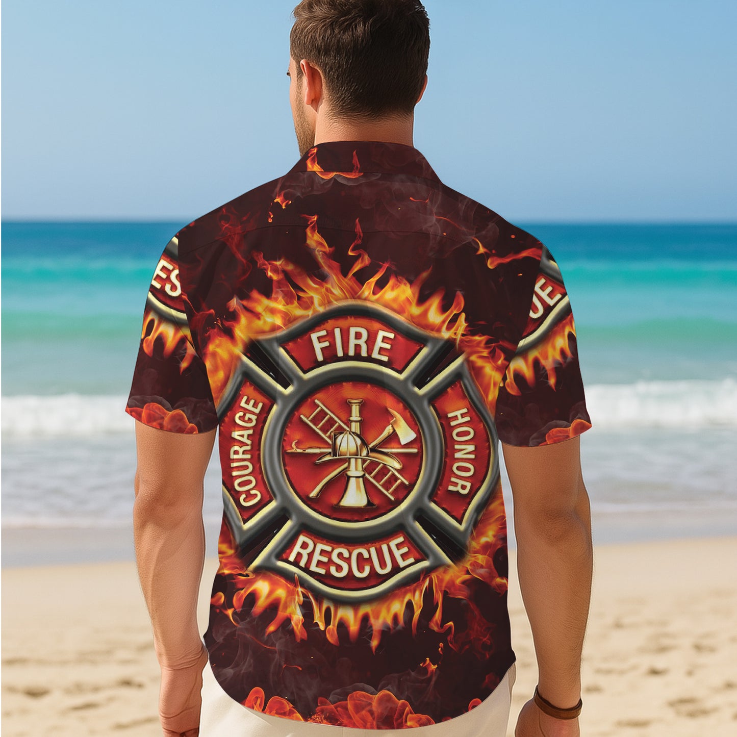 Firefighter Fire Rescue Hawaiian Shirt for Men & Women Flame Aloha