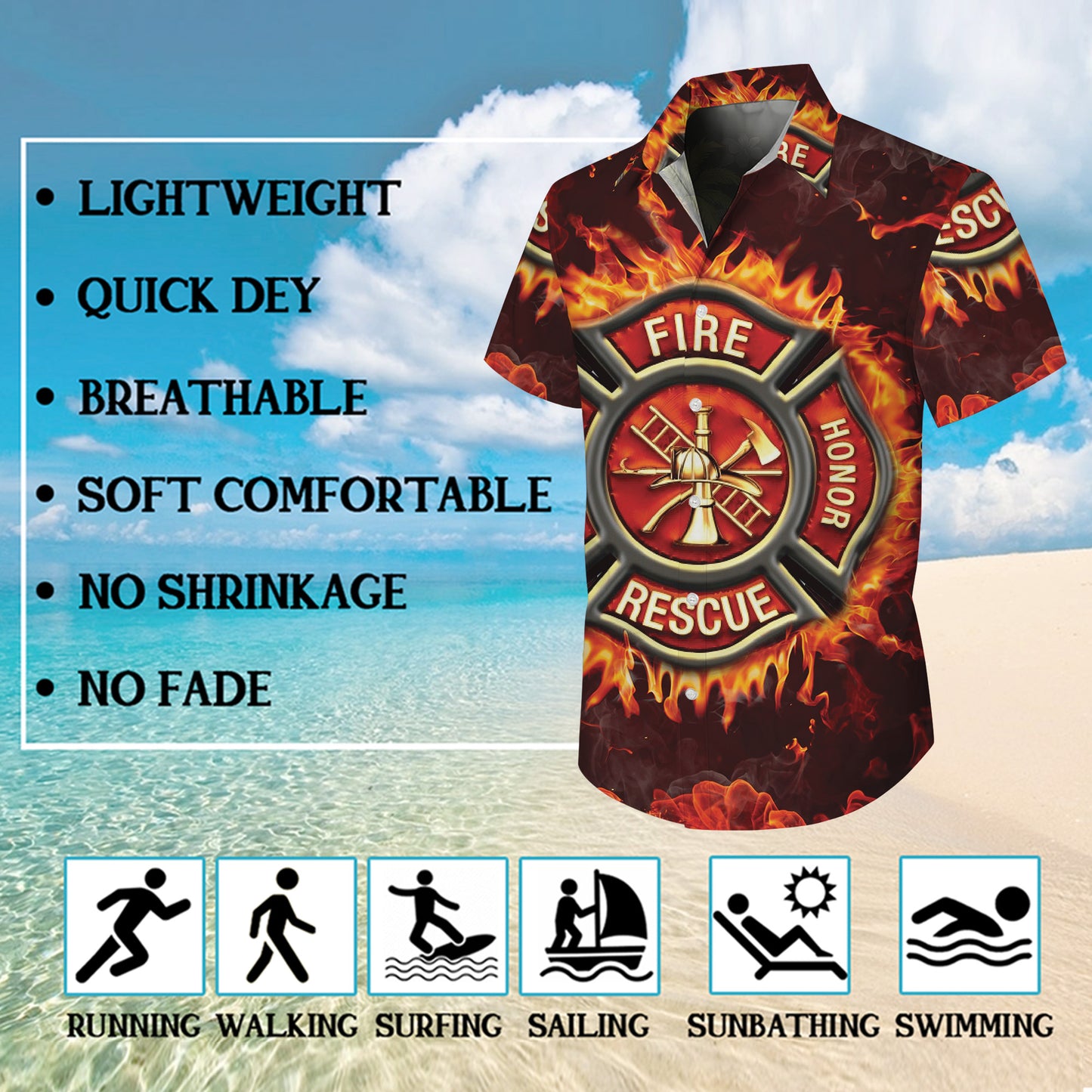 Firefighter Fire Rescue Hawaiian Shirt for Men & Women Flame Aloha