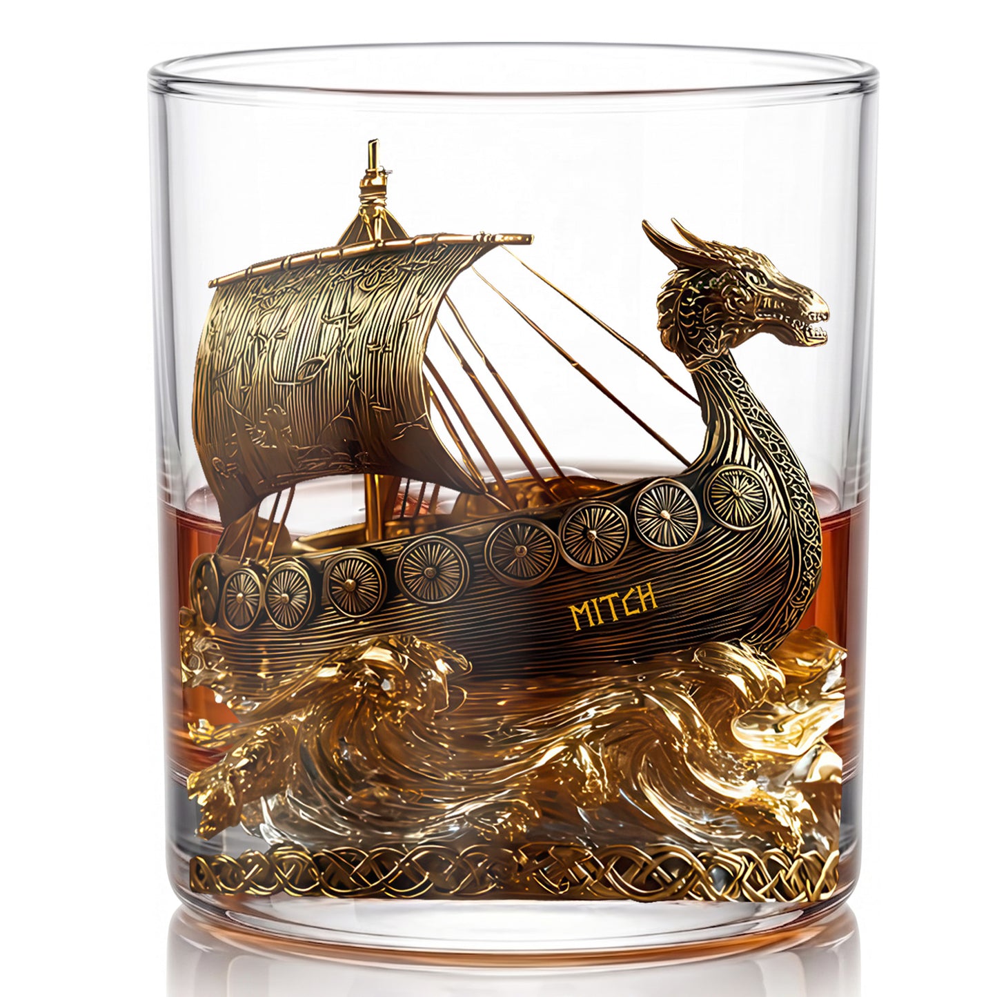 Personalized Viking Ship Whiskey Glass - Custom Name Norse Mythology