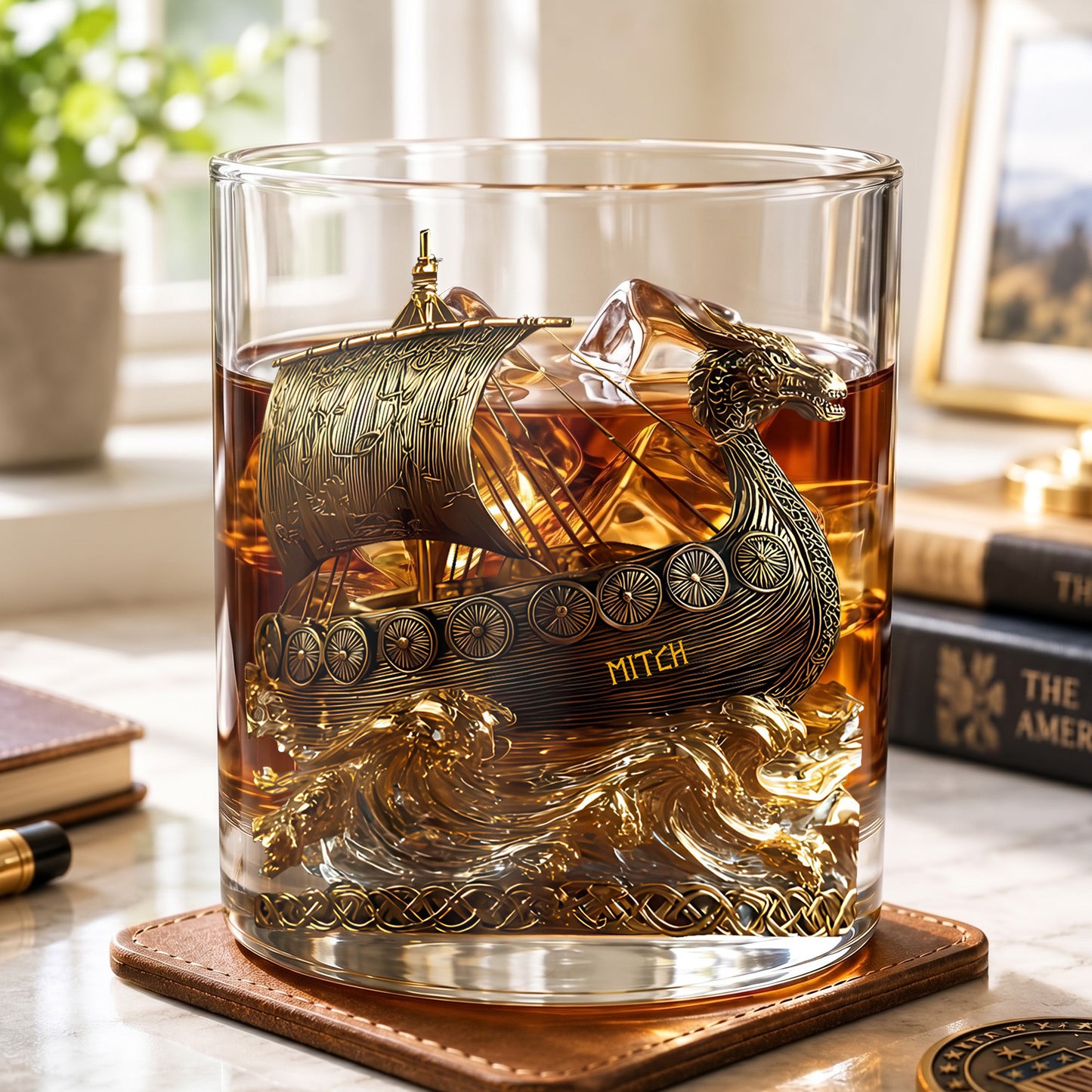 Personalized Viking Ship Whiskey Glass - Custom Name Norse Mythology