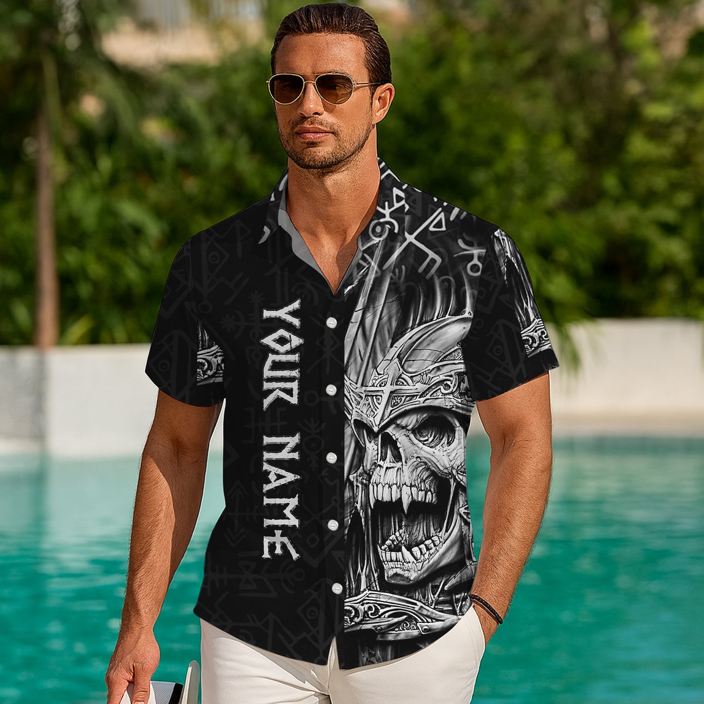 Personalized Gothic Warrior Skull Hawaiian Shirt for Men & Women Dark Aloha