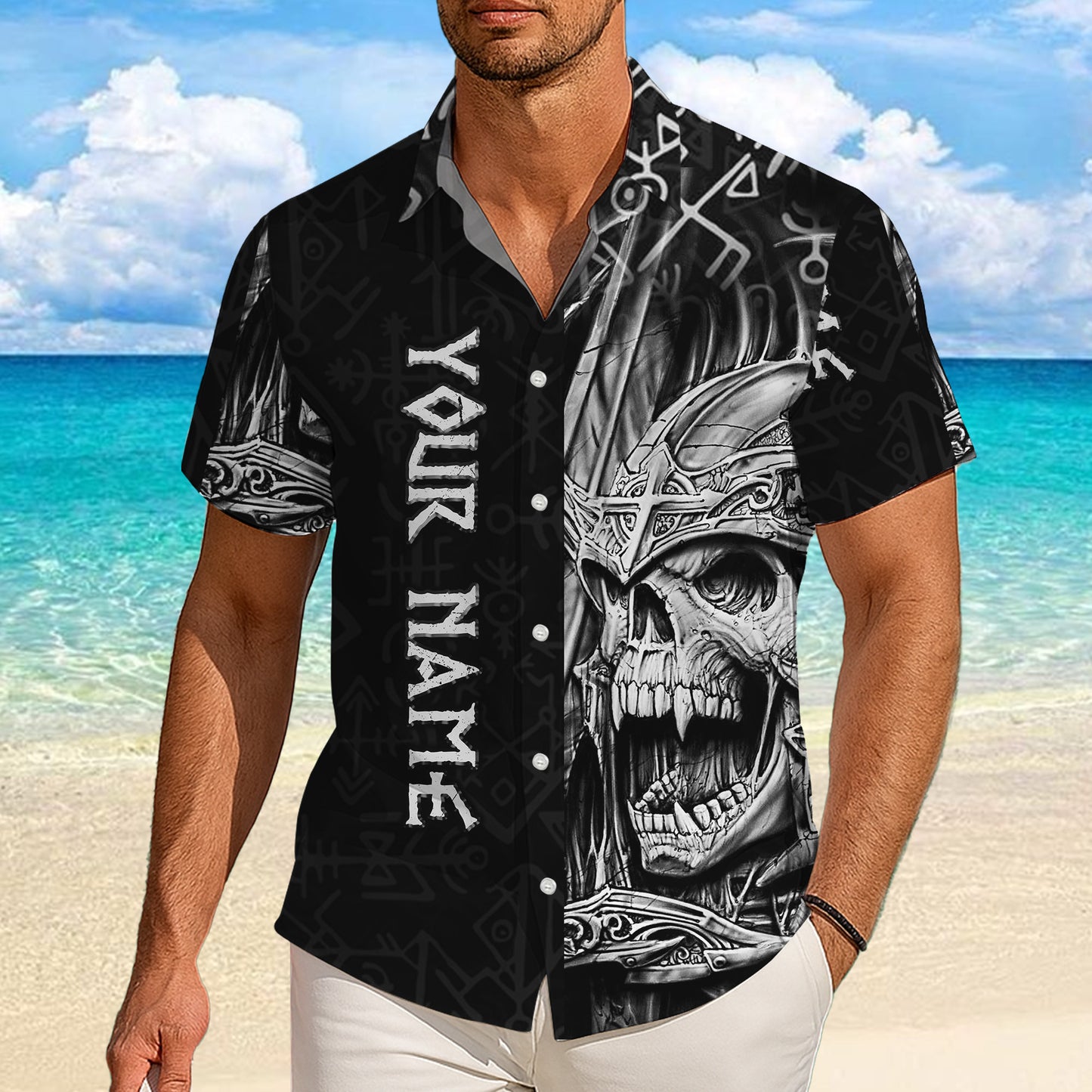 Personalized Gothic Warrior Skull Hawaiian Shirt for Men & Women Dark Aloha