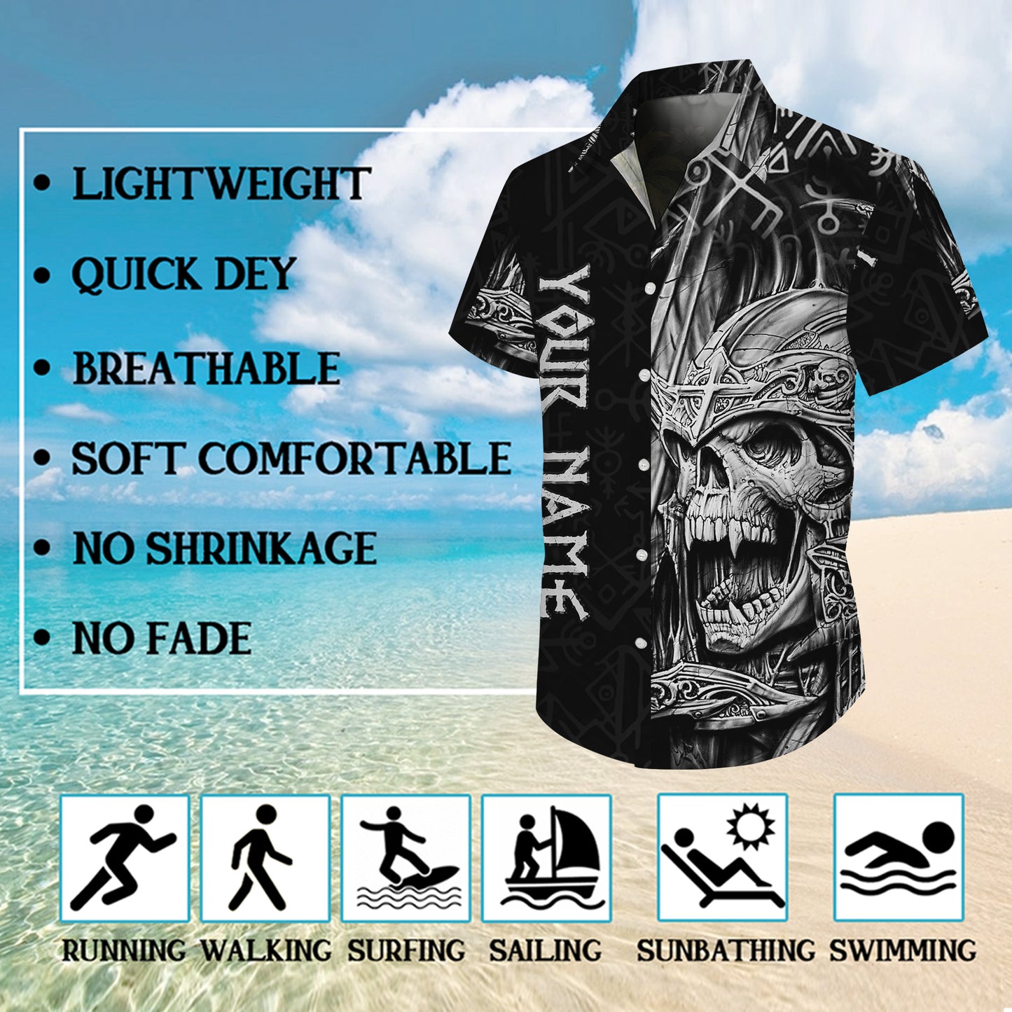 Personalized Gothic Warrior Skull Hawaiian Shirt for Men & Women Dark Aloha