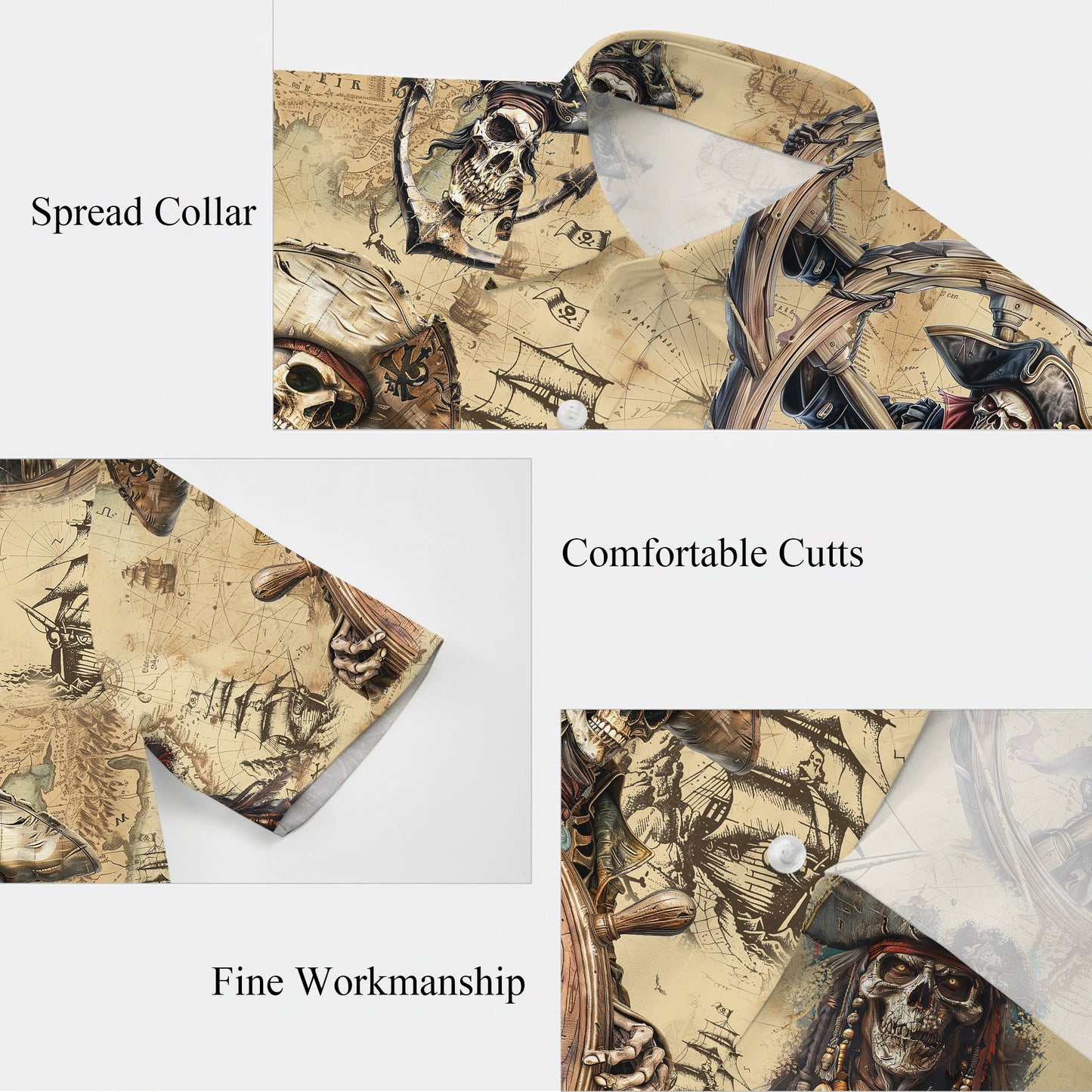 Pirates Hawaiian Shirt, Pirates of the Caribbean Button Up Shirt for Men, Tropical Short Sleeve Beach Vacation Summer Casual Shirt - 005