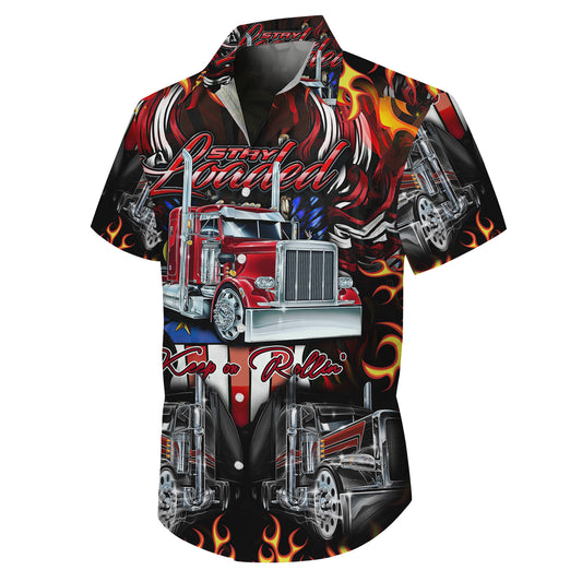 Trucker Big Rig Keep on Rollin Hawaiian Shirt for Men & Women Flame Aloha