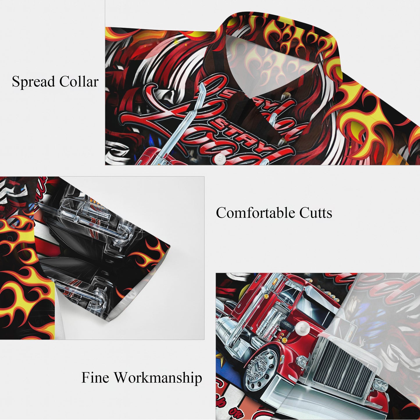 Trucker Big Rig Keep on Rollin Hawaiian Shirt for Men & Women Flame Aloha