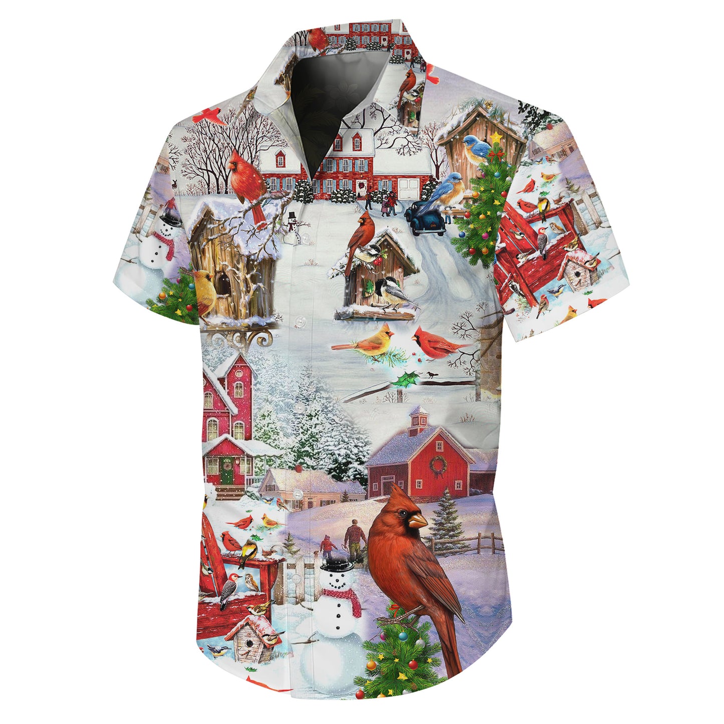 Christmas Red Cardinal Winter Hawaiian Shirt for Men & Women Holiday Aloha