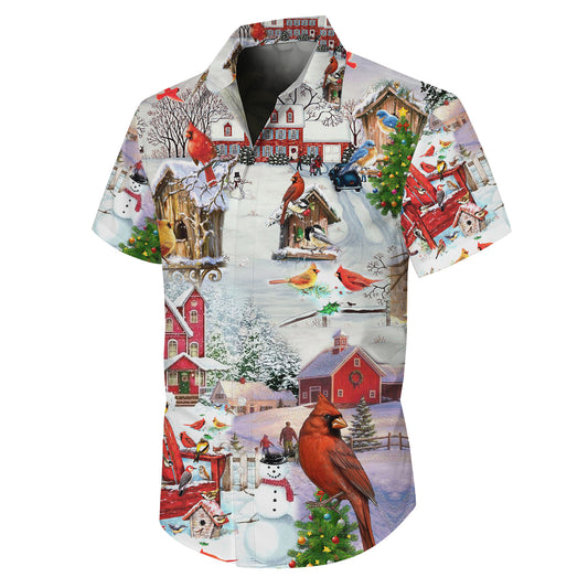 Christmas Red Cardinal Winter Hawaiian Shirt for Men & Women Holiday Aloha