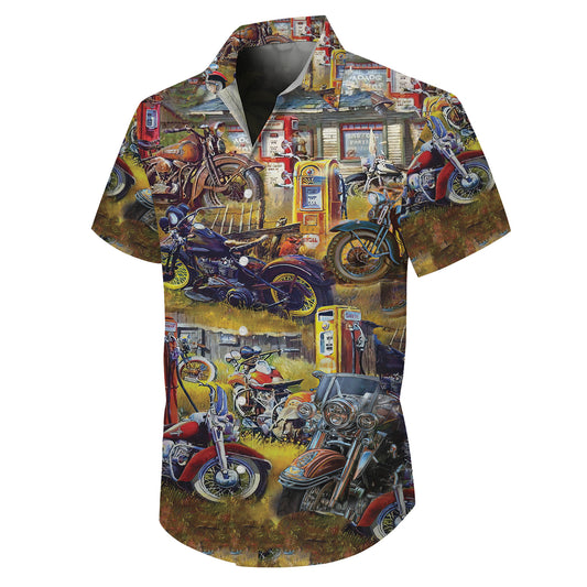 Vintage Motorcycle Biker Hawaiian Shirt for Men & Women Retro Aloha