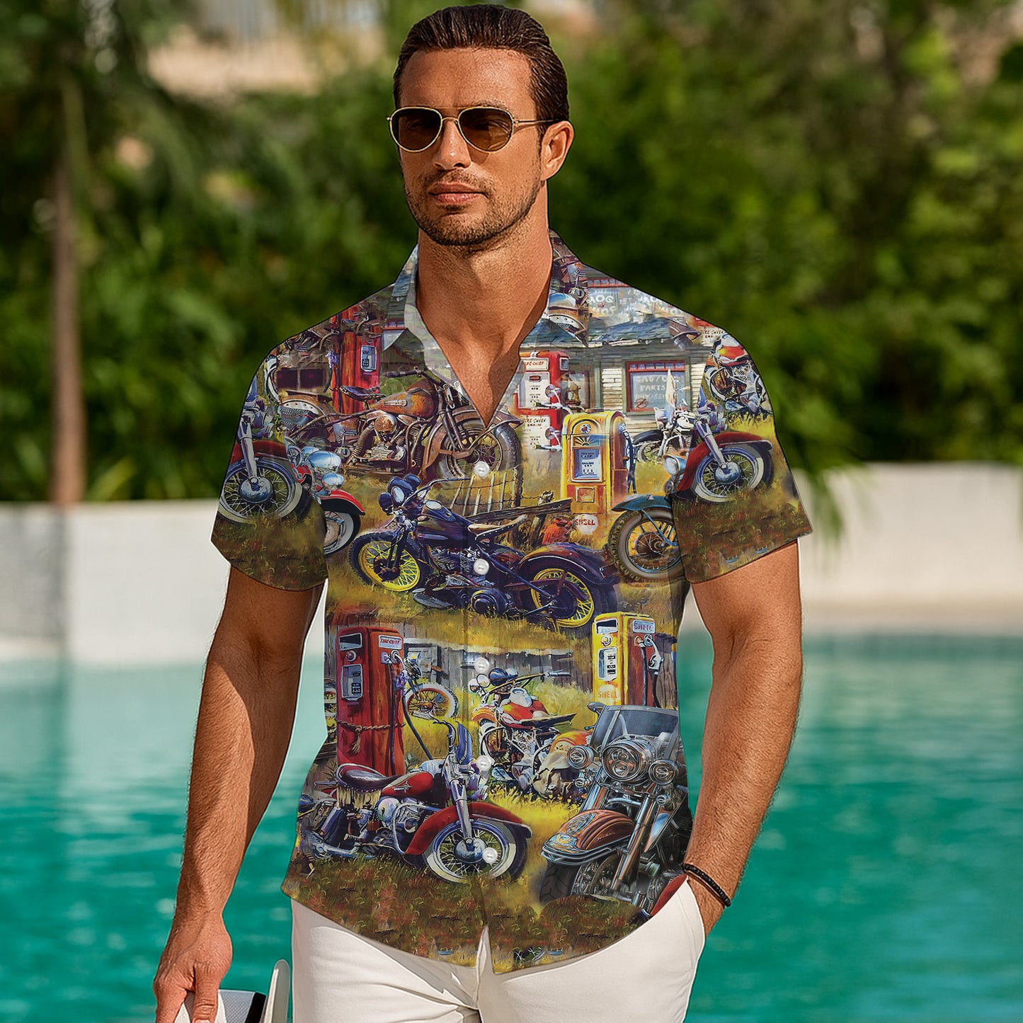 Vintage Motorcycle Biker Hawaiian Shirt for Men & Women Retro Aloha