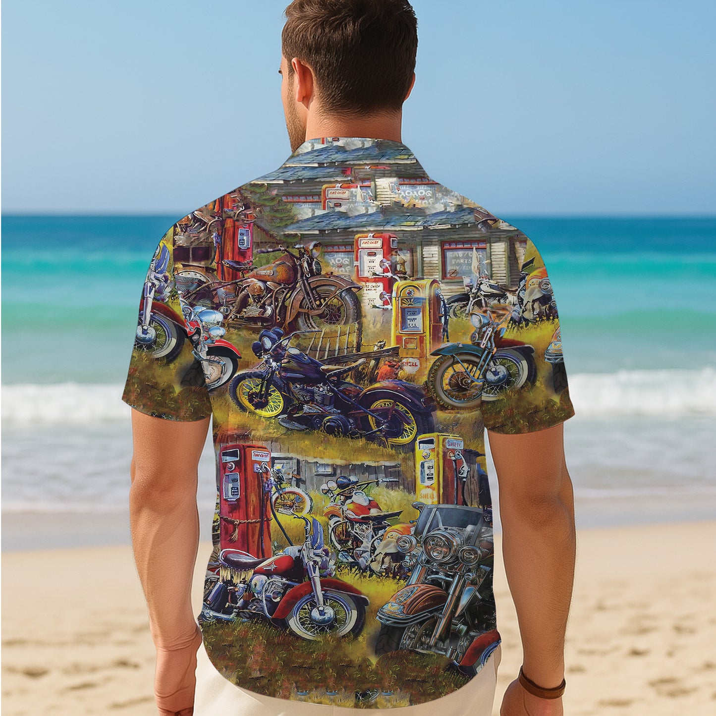 Vintage Motorcycle Biker Hawaiian Shirt for Men & Women Retro Aloha