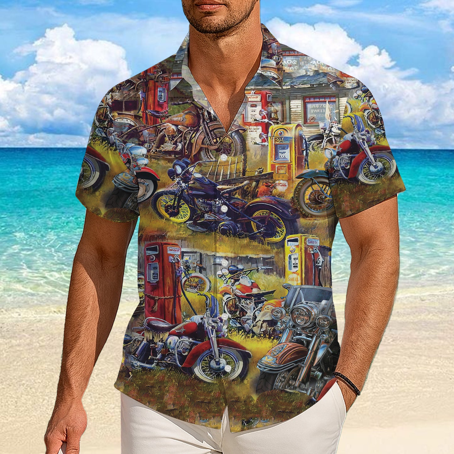 Vintage Motorcycle Biker Hawaiian Shirt for Men & Women Retro Aloha