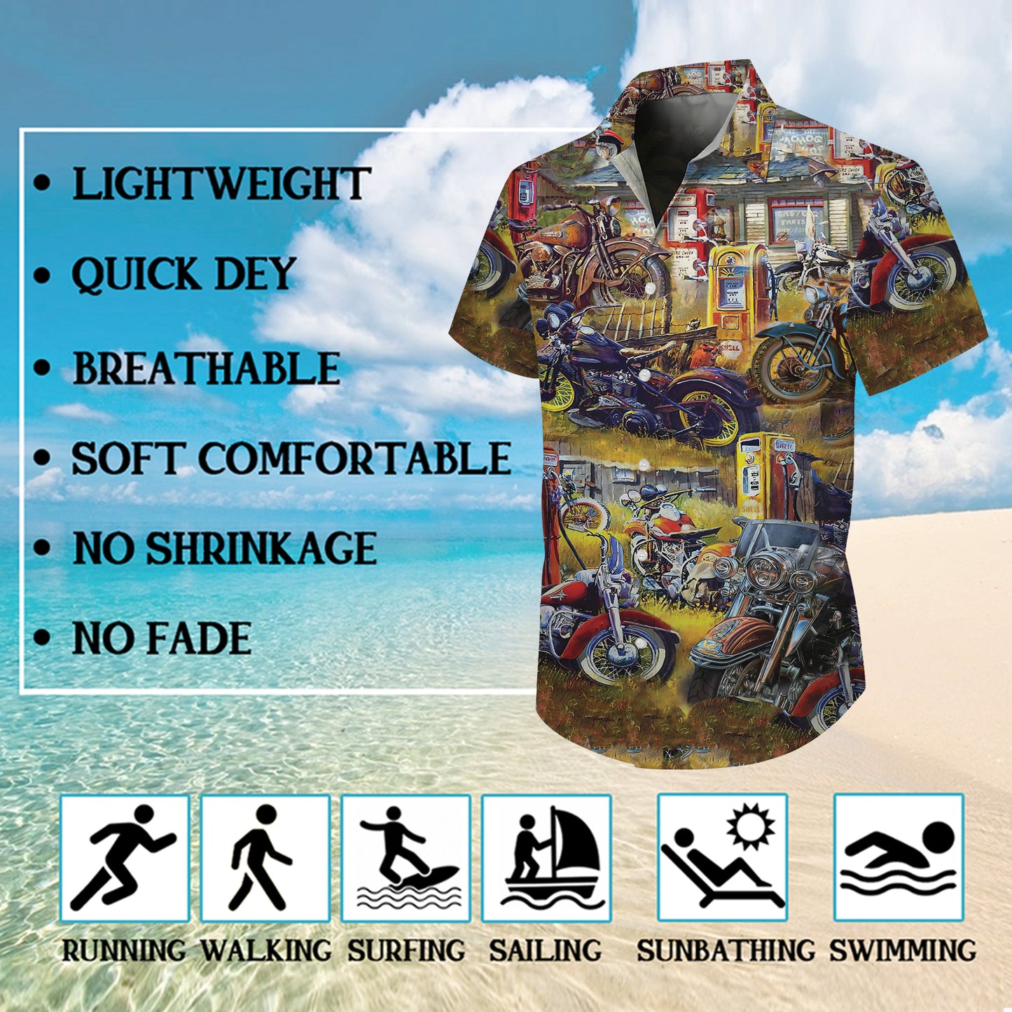 Vintage Motorcycle Biker Hawaiian Shirt for Men & Women Retro Aloha