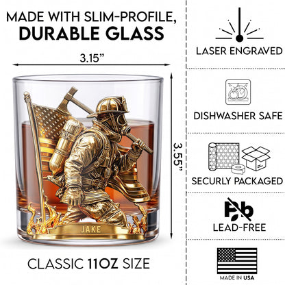 Personalized Firefighter Whiskey Glass - Custom Name & Hero Design