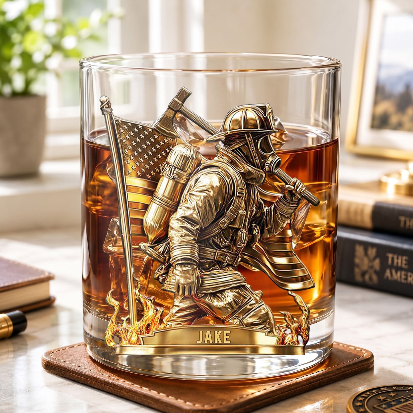 Personalized Firefighter Whiskey Glass - Custom Name & Hero Design