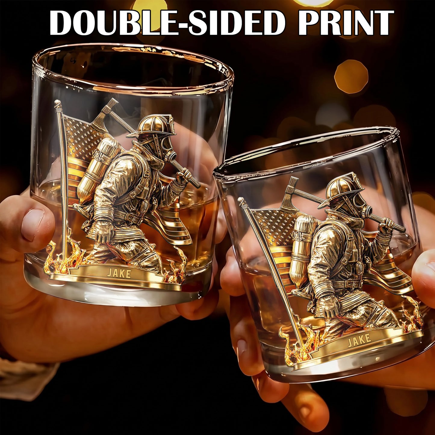 Personalized Firefighter Whiskey Glass - Custom Name & Hero Design