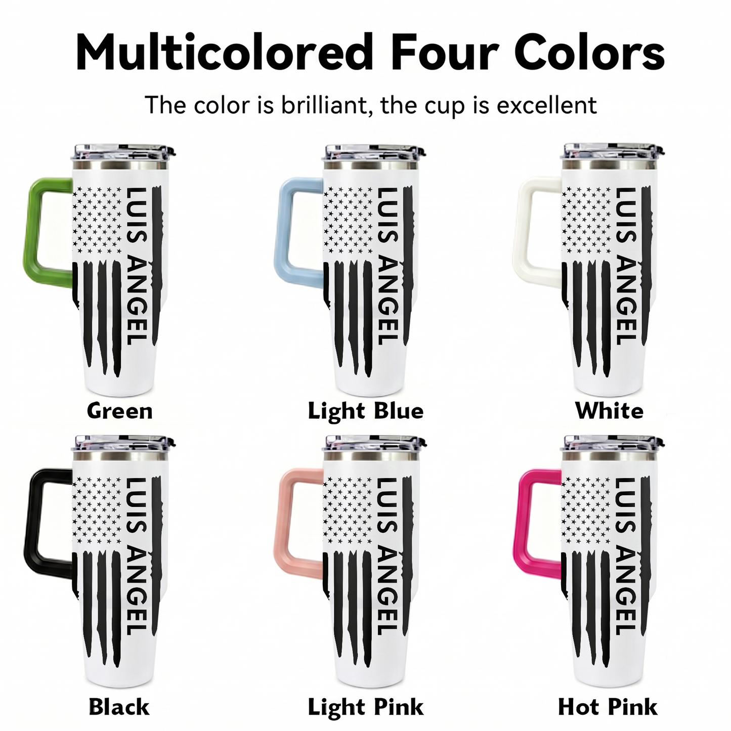 Custom Name Tumbler 40oz with Handle, American Flag Eagle Travel Mug, Personalized Double Wall Insulated Cup, Military Veteran Gifts