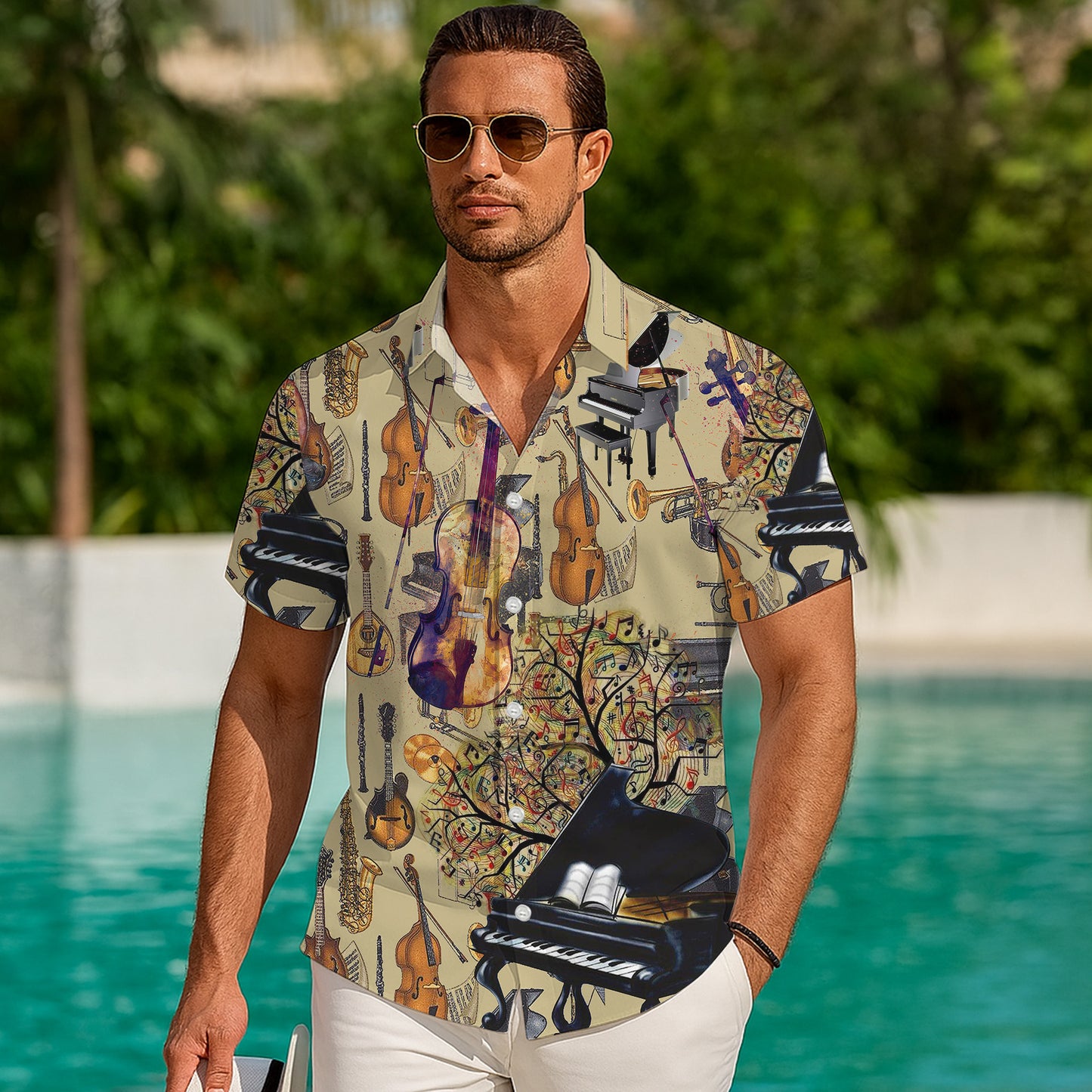 Vintage Music Instrument Hawaiian Shirt for Men & Women Retro Aloha