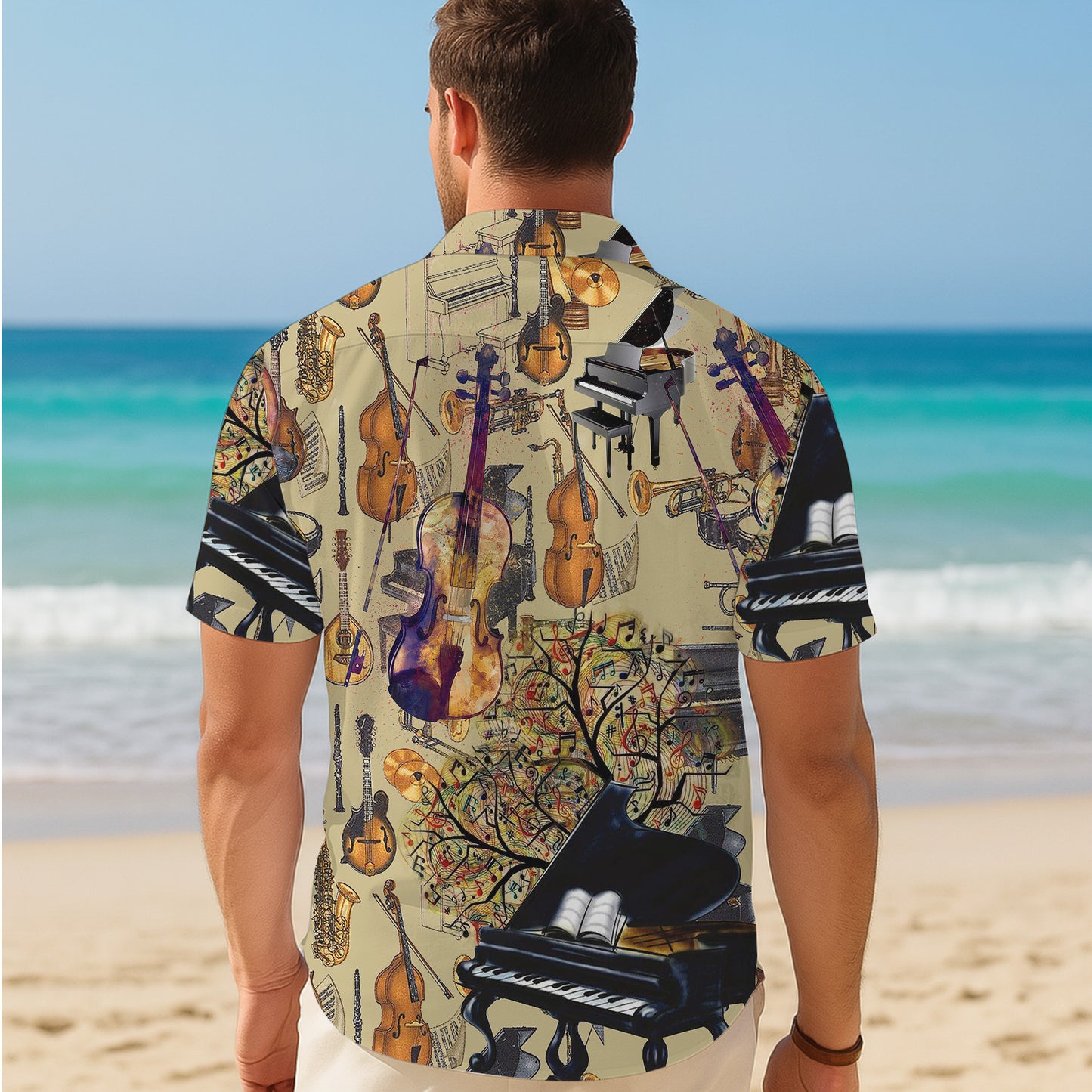 Vintage Music Instrument Hawaiian Shirt for Men & Women Retro Aloha