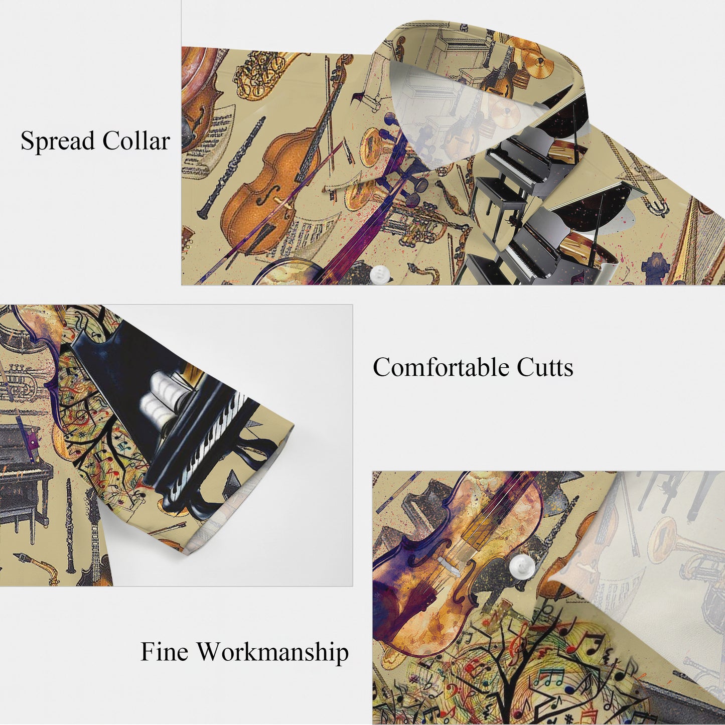 Vintage Music Instrument Hawaiian Shirt for Men & Women Retro Aloha