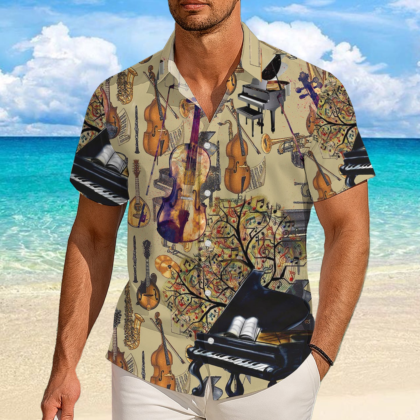 Vintage Music Instrument Hawaiian Shirt for Men & Women Retro Aloha
