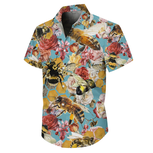 Honey Bee Floral Honeycomb Hawaiian Shirt for Men & Women Nature Aloha