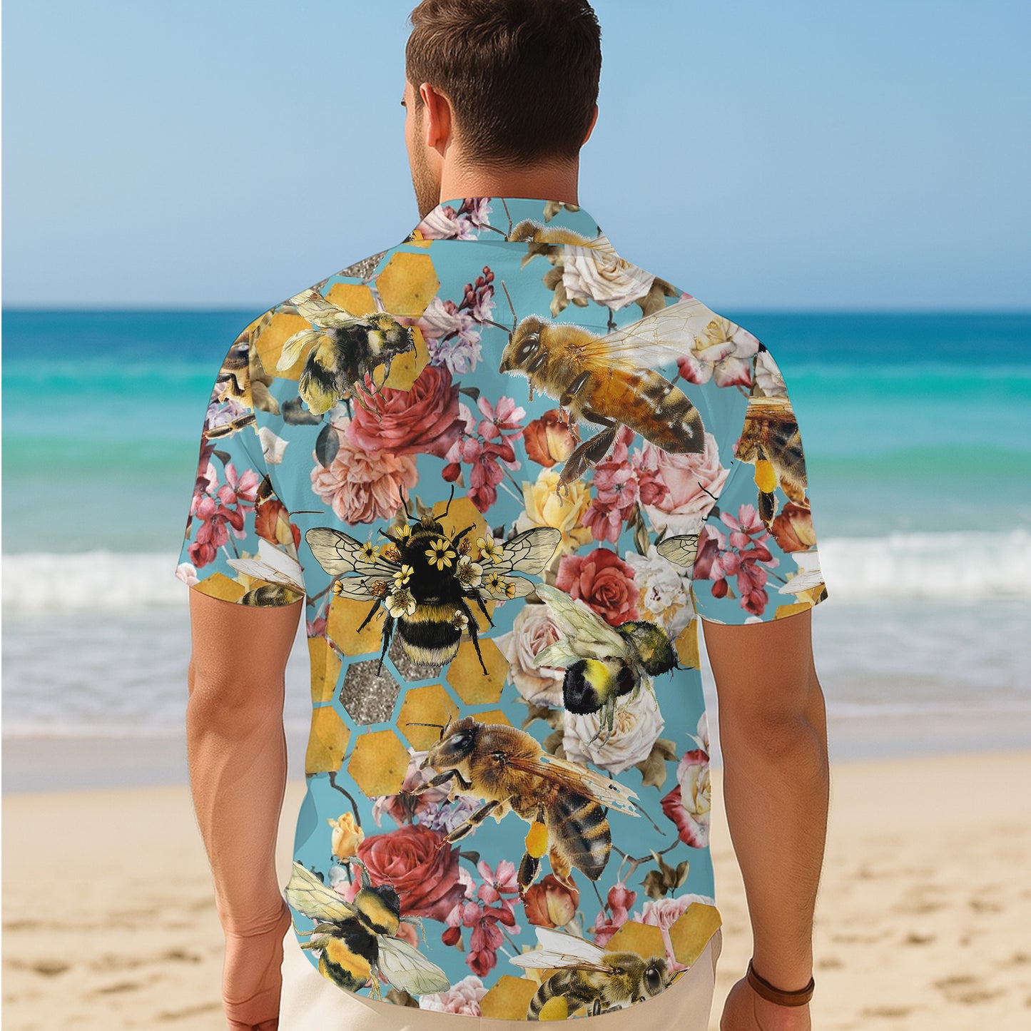 Honey Bee Floral Honeycomb Hawaiian Shirt for Men & Women Nature Aloha