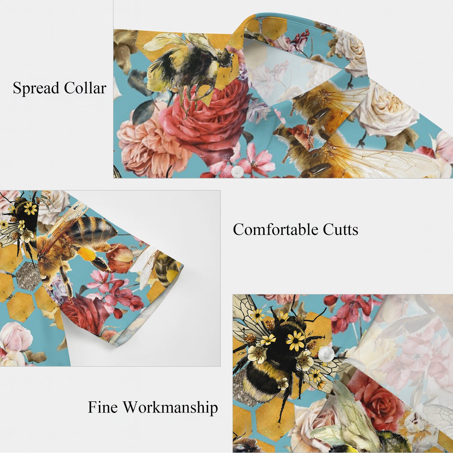 Honey Bee Floral Honeycomb Hawaiian Shirt for Men & Women Nature Aloha