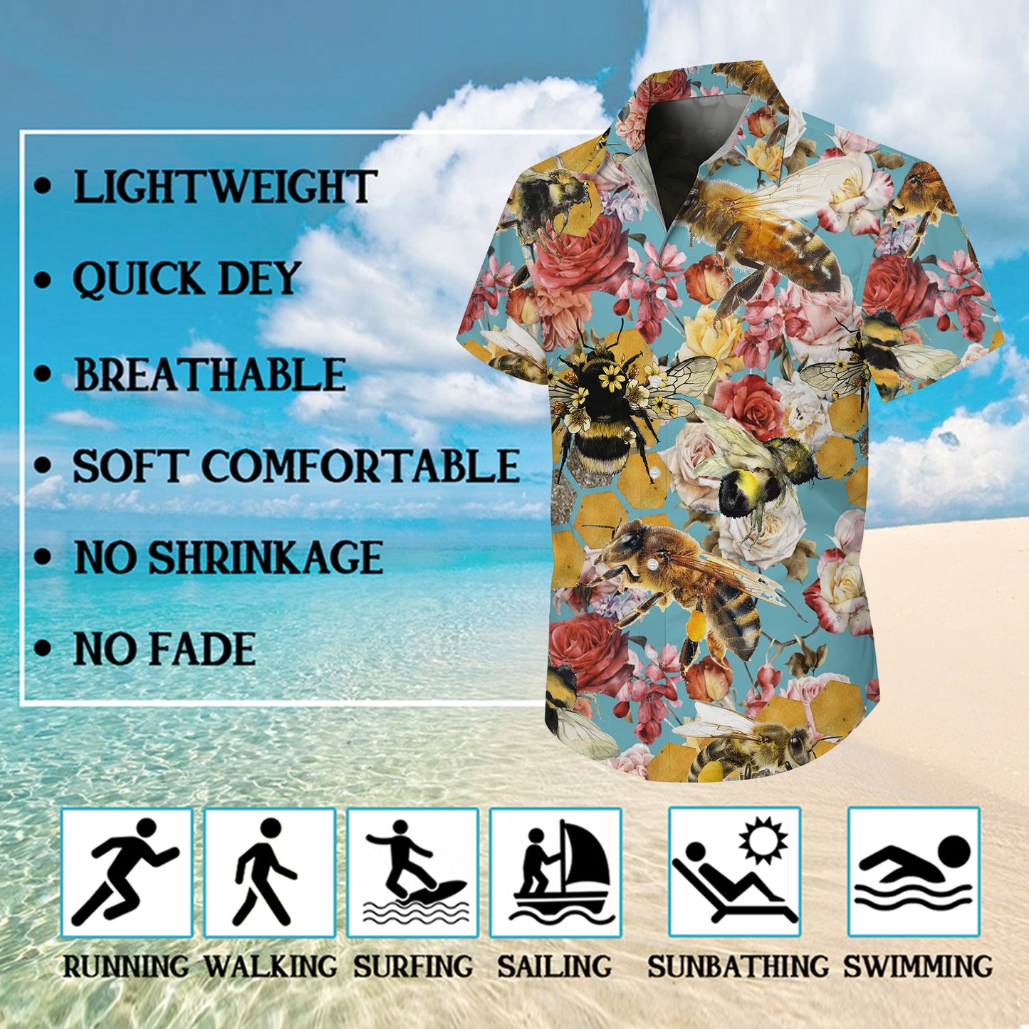 Honey Bee Floral Honeycomb Hawaiian Shirt for Men & Women Nature Aloha