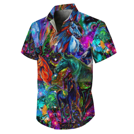 Colorful Neon Horse Psychedelic Hawaiian Shirt for Men & Women Wild Aloha