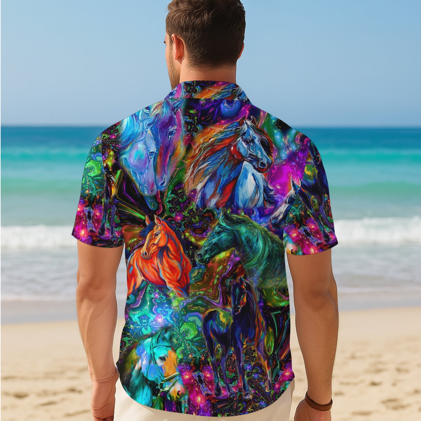 Colorful Neon Horse Psychedelic Hawaiian Shirt for Men & Women Wild Aloha
