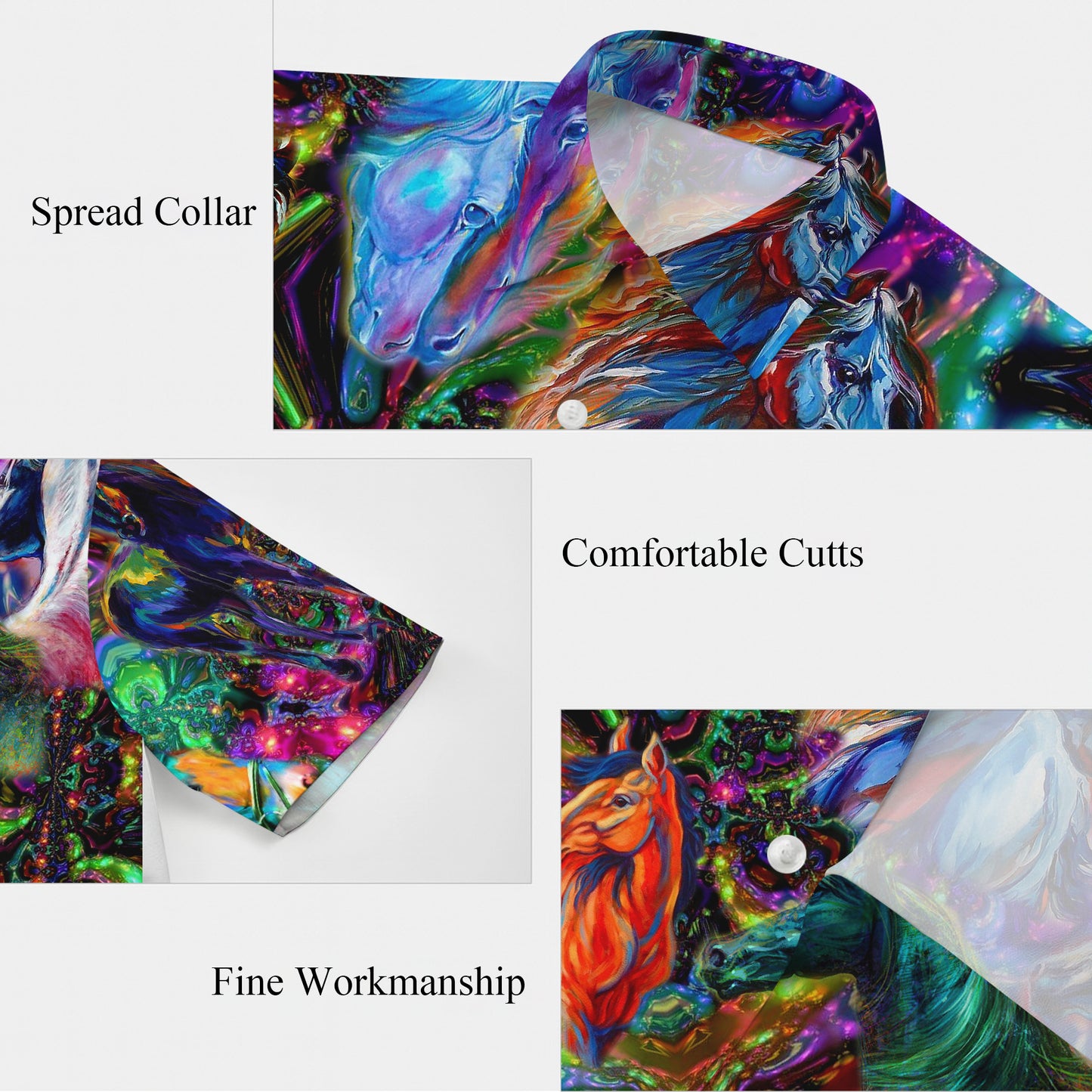 Colorful Neon Horse Psychedelic Hawaiian Shirt for Men & Women Wild Aloha