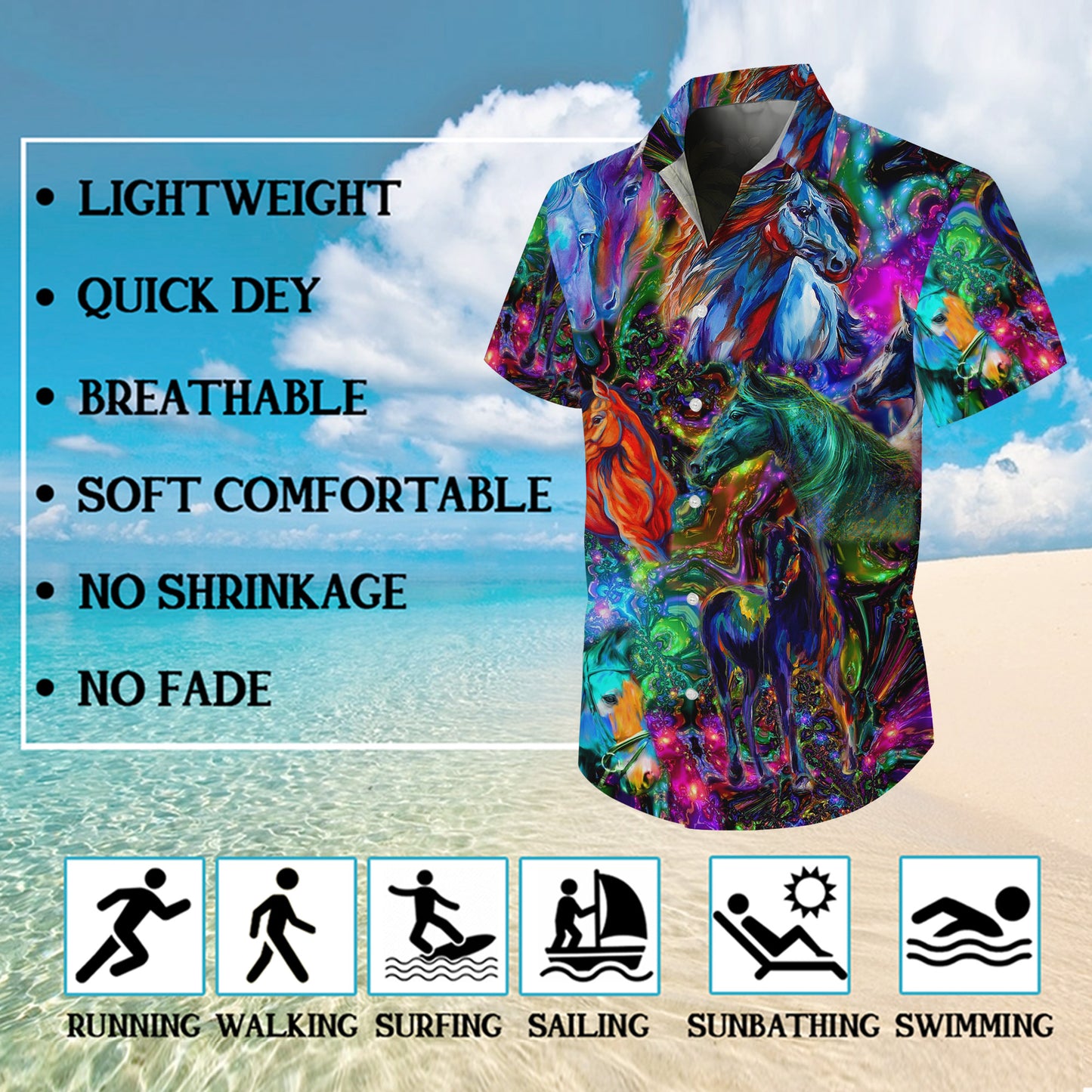 Colorful Neon Horse Psychedelic Hawaiian Shirt for Men & Women Wild Aloha