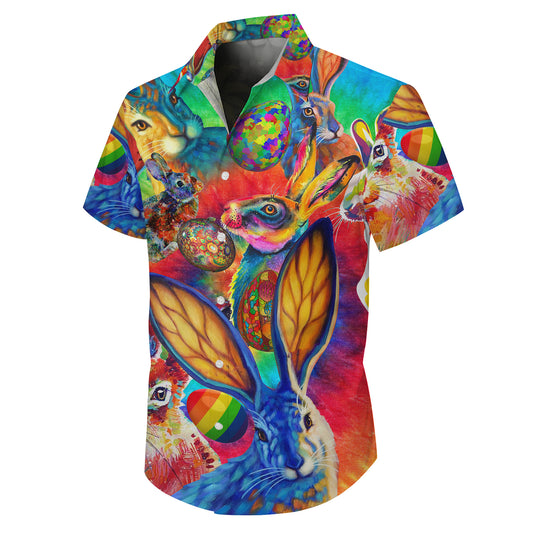Colorful Easter Bunny Hawaiian Shirt for Men & Women Psychedelic Aloha