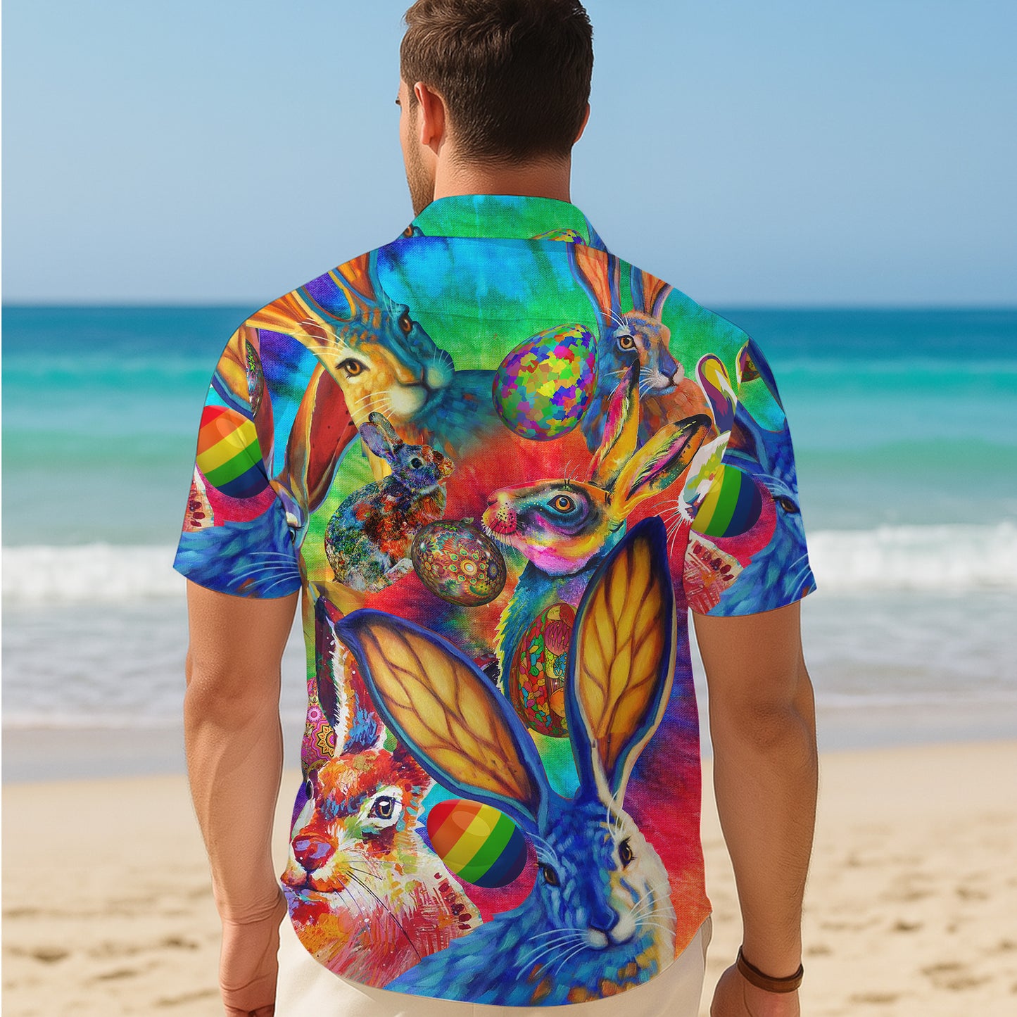 Colorful Easter Bunny Hawaiian Shirt for Men & Women Psychedelic Aloha
