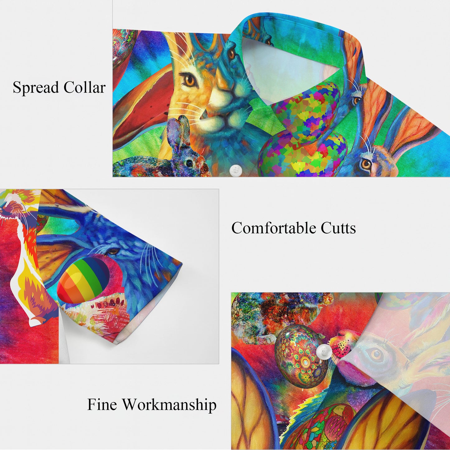 Colorful Easter Bunny Hawaiian Shirt for Men & Women Psychedelic Aloha