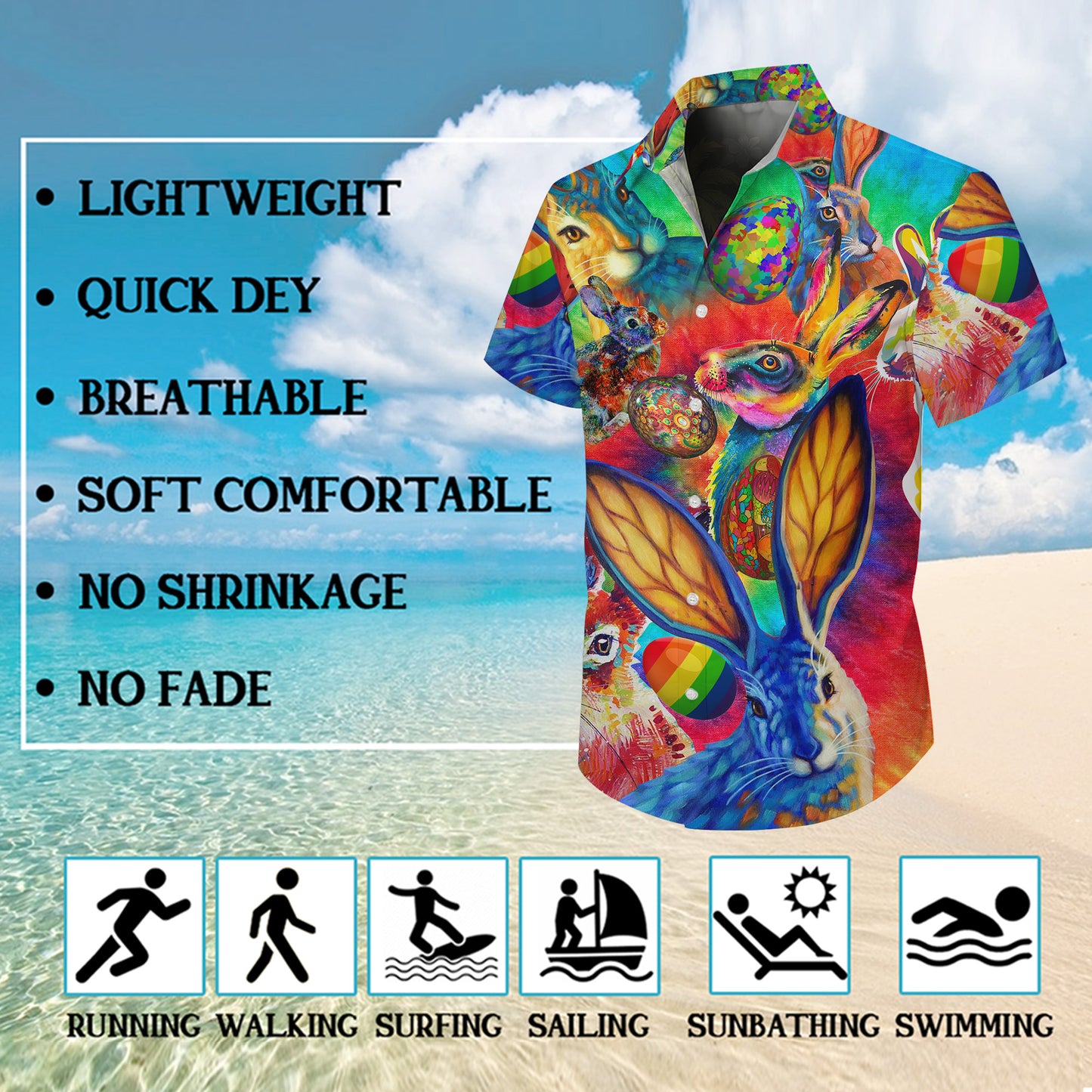 Colorful Easter Bunny Hawaiian Shirt for Men & Women Psychedelic Aloha