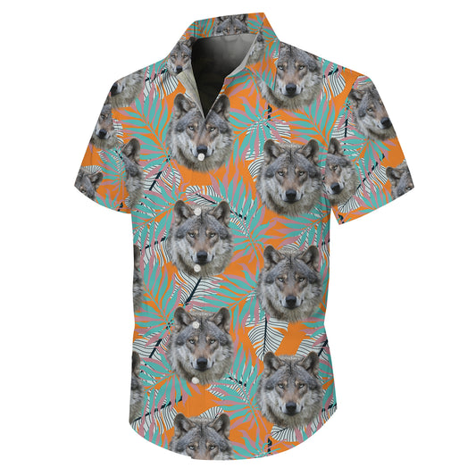 Tropical Wolf Palm Leaf Hawaiian Shirt for Men & Women Wild Aloha