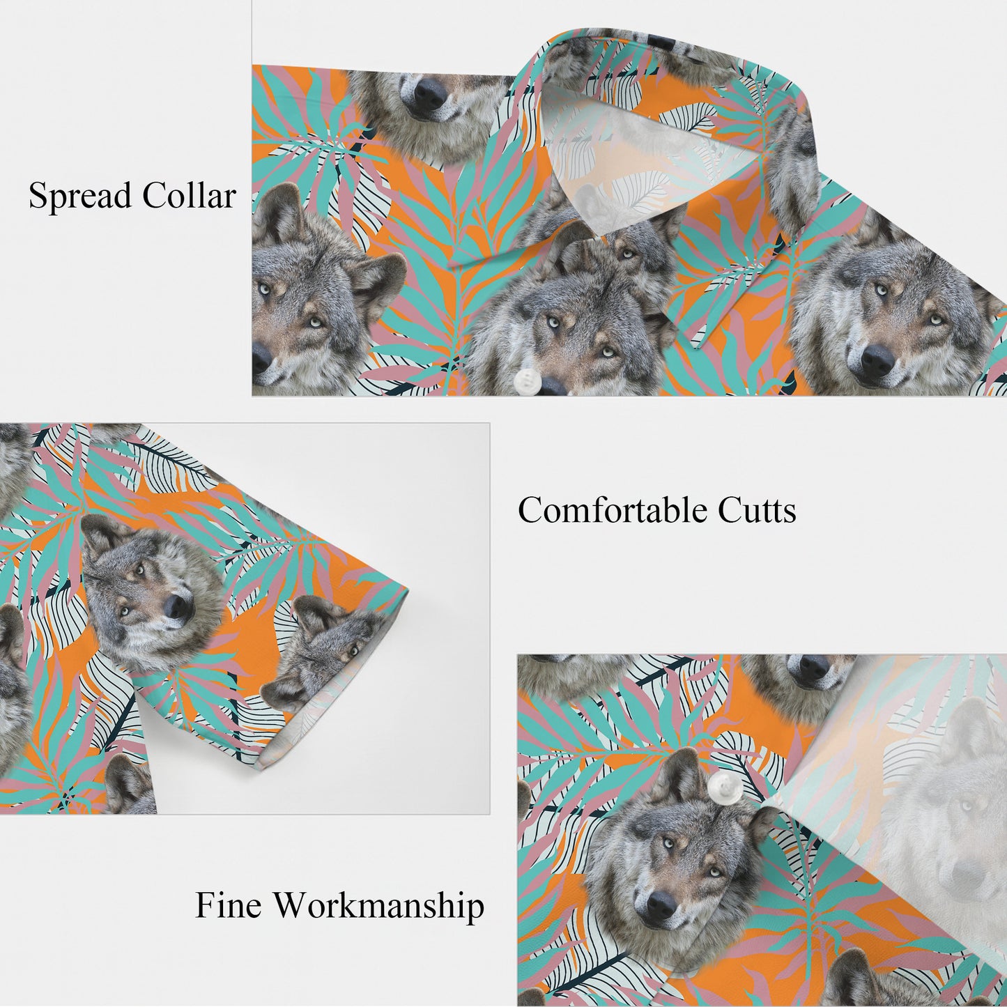Tropical Wolf Palm Leaf Hawaiian Shirt for Men & Women Wild Aloha