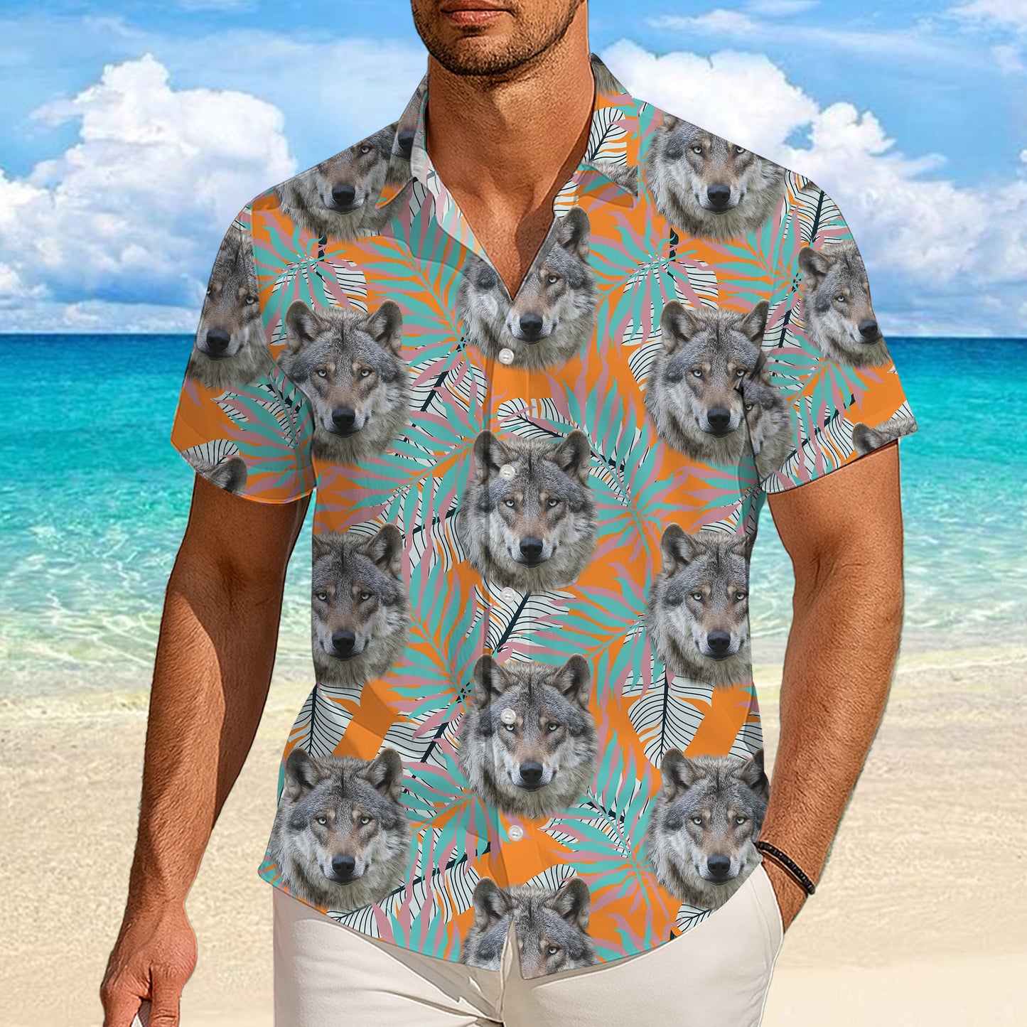 Tropical Wolf Palm Leaf Hawaiian Shirt for Men & Women Wild Aloha