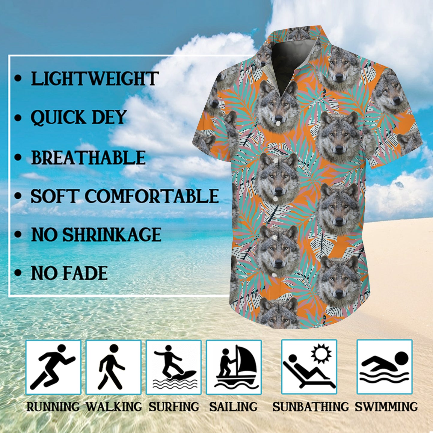 Tropical Wolf Palm Leaf Hawaiian Shirt for Men & Women Wild Aloha