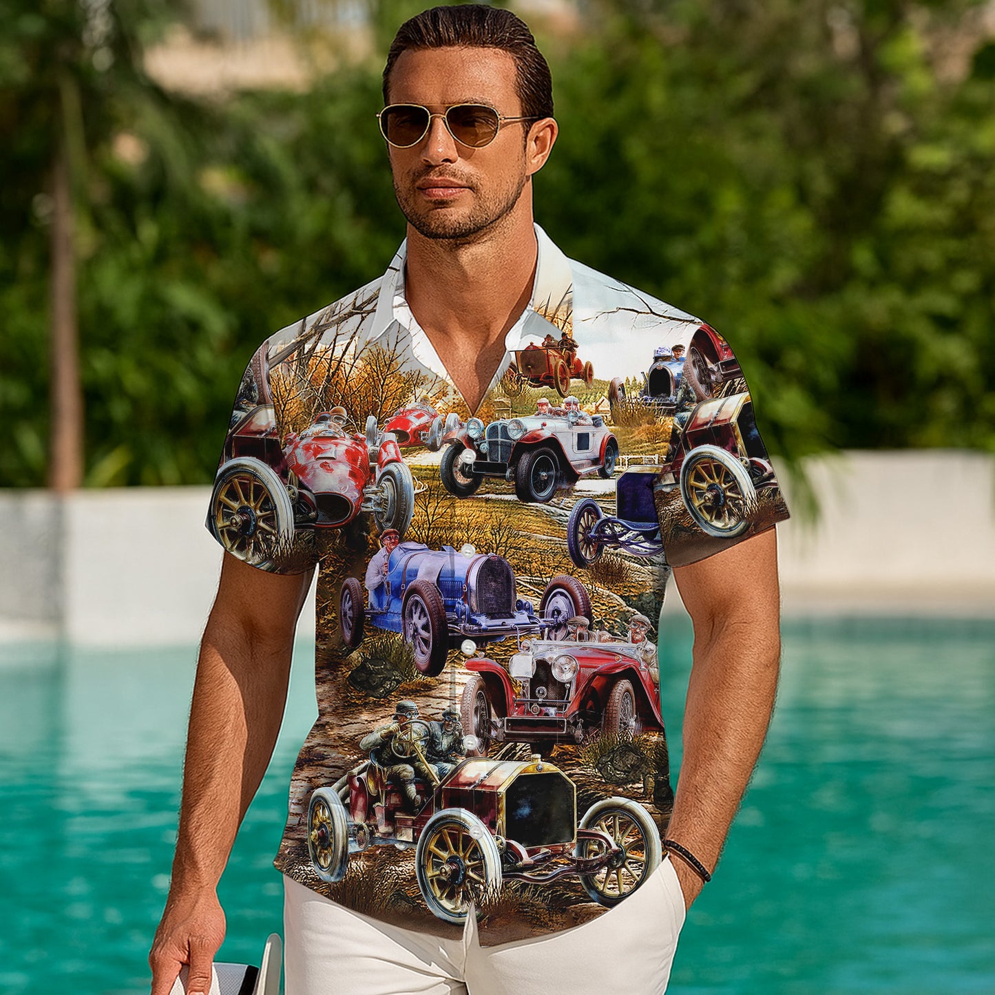 Vintage Classic Racing Car Hawaiian Shirt for Men & Women Retro Aloha