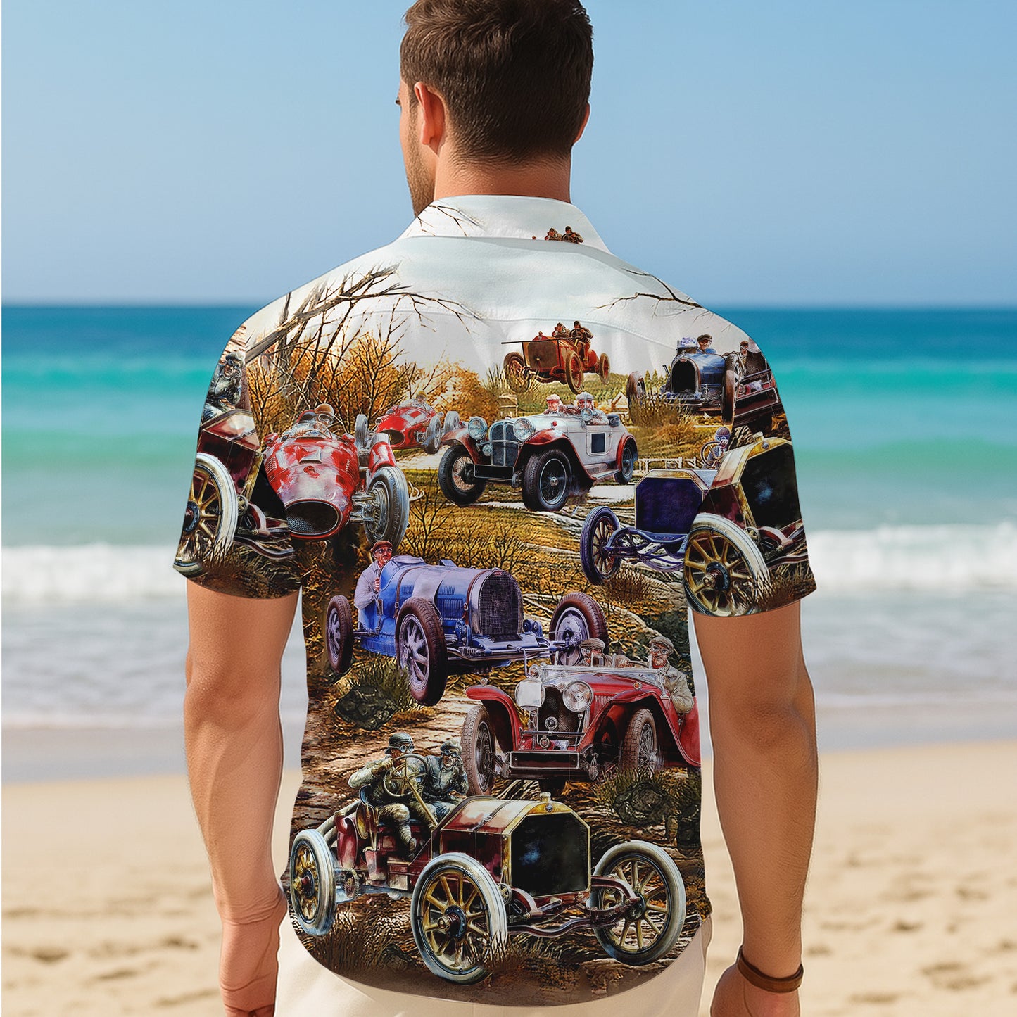 Vintage Classic Racing Car Hawaiian Shirt for Men & Women Retro Aloha