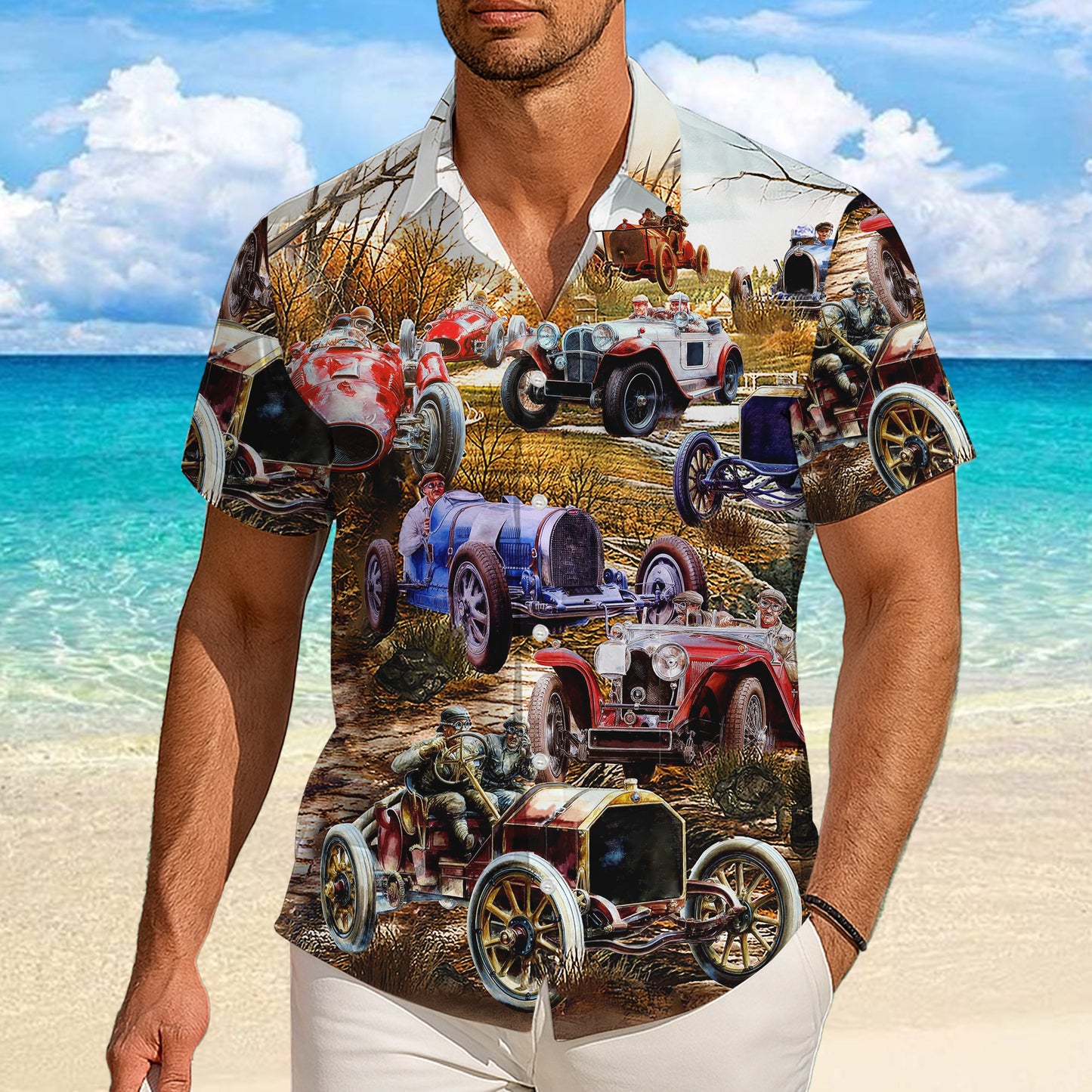 Vintage Classic Racing Car Hawaiian Shirt for Men & Women Retro Aloha