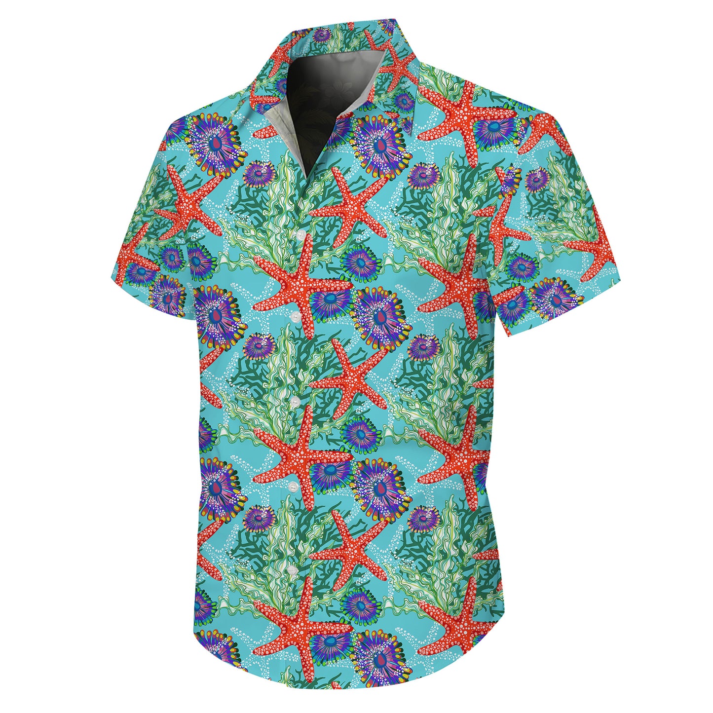 Red Starfish Ocean Seaweed Hawaiian Shirt for Men & Women Tropical Aloha